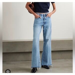 Frame Wide Leg 100% Cotton Boho The Lax Alderton Raw Fray Light Wash Jeans 25